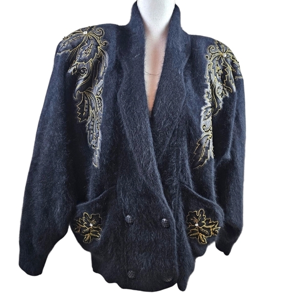 Nina Leonard Vintage Angora Lambswool Embroidered Jacket Coat In Medium - Picture 1 of 11